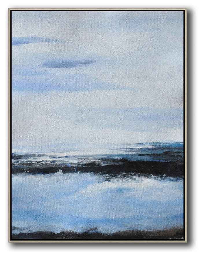 Oversized Abstract Landscape Painting,Xl Large Canvas Art,Grey,Blue,White,Black
